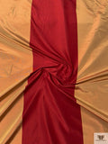 Bold Vertical Striped Yarn-Dyed Silk Taffeta - Crimson Red / Tan Gold