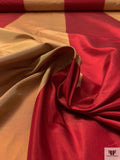 Bold Vertical Striped Yarn-Dyed Silk Taffeta - Crimson Red / Tan Gold