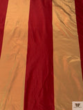 Bold Vertical Striped Yarn-Dyed Silk Taffeta - Crimson Red / Tan Gold