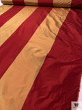 Bold Vertical Striped Yarn-Dyed Silk Taffeta - Crimson Red / Tan Gold