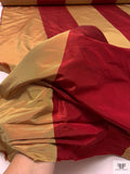 Bold Vertical Striped Yarn-Dyed Silk Taffeta - Crimson Red / Tan Gold