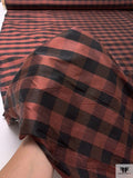 Gingham Yarn-Dyed Silk Shantung - Brick / Black