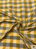 Gingham Yarn-Dyed Silk Taffeta - Dusty Chartreuse / Grey / Lightest Gold