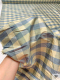Gingham Yarn-Dyed Silk Shantung - Dusty Turquoise / Lightest Gold