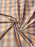 Gingham Yarn-Dyed Silk Shantung - Peach / Purple / Muted Blue