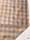 Gingham Yarn-Dyed Silk Shantung - Peach / Purple / Muted Blue