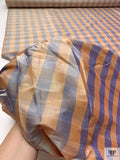 Gingham Yarn-Dyed Silk Shantung - Peach / Purple / Muted Blue