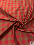 Gingham Yarn-Dyed Silk Taffeta - Wine Red / Olive Khaki