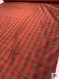 Gingham Yarn-Dyed Silk Taffeta - Wine Red / Olive Khaki