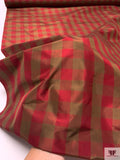 Gingham Yarn-Dyed Silk Taffeta - Wine Red / Olive Khaki