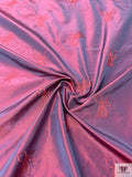 Tassles Embroidered Yarn-Dyed Iridescent Silk Taffeta - Rouge Pink / Ocean Teal Blue