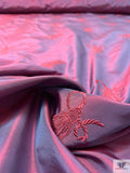 Tassles Embroidered Yarn-Dyed Iridescent Silk Taffeta - Rouge Pink / Ocean Teal Blue