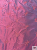 Tassles Embroidered Yarn-Dyed Iridescent Silk Taffeta - Rouge Pink / Ocean Teal Blue