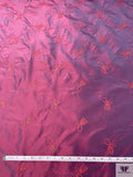 Tassles Embroidered Yarn-Dyed Iridescent Silk Taffeta - Rouge Pink / Ocean Teal Blue