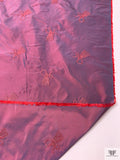 Tassles Embroidered Yarn-Dyed Iridescent Silk Taffeta - Rouge Pink / Ocean Teal Blue