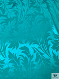 Leaf Jacquard Silk Charmeuse - Carribean Teal