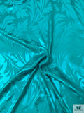 Leaf Jacquard Silk Charmeuse - Carribean Teal
