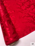 Leaf Jacquard Silk Charmeuse - Rich Red