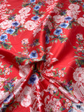 Floral Printed Silk-Cotton Mikado - Red / White / Blues / Greens