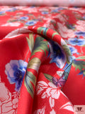 Floral Printed Silk-Cotton Mikado - Red / White / Blues / Greens