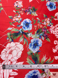 Floral Printed Silk-Cotton Mikado - Red / White / Blues / Greens