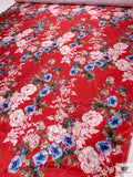 Floral Printed Silk-Cotton Mikado - Red / White / Blues / Greens