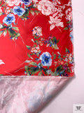 Floral Printed Silk-Cotton Mikado - Red / White / Blues / Greens