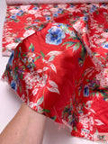 Floral Printed Silk-Cotton Mikado - Red / White / Blues / Greens