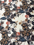 Exotic Paisley Floral Printed Silk-Cotton Mikado - Ivory / Black / MIdnight Teal / Smokey Orange