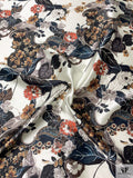 Exotic Paisley Floral Printed Silk-Cotton Mikado - Ivory / Black / MIdnight Teal / Smokey Orange