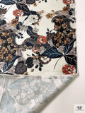 Exotic Paisley Floral Printed Silk-Cotton Mikado - Ivory / Black / MIdnight Teal / Smokey Orange