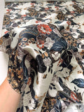 Exotic Paisley Floral Printed Silk-Cotton Mikado - Ivory / Black / MIdnight Teal / Smokey Orange