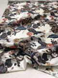 Exotic Paisley Floral Printed Silk-Cotton Mikado - Ivory / Black / MIdnight Teal / Smokey Orange