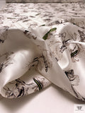 Butterfly and Branches Printed Silk-Cotton Mikado - Off-White / Brown-Black / Green