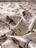 Butterfly and Branches Printed Silk-Cotton Mikado - Off-White / Brown-Black / Green