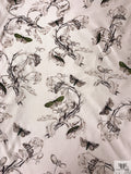 Butterfly and Branches Printed Silk-Cotton Mikado - Off-White / Brown-Black / Green