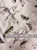 Butterfly and Branches Printed Silk-Cotton Mikado - Off-White / Brown-Black / Green