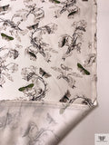 Butterfly and Branches Printed Silk-Cotton Mikado - Off-White / Brown-Black / Green