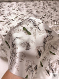 Butterfly and Branches Printed Silk-Cotton Mikado - Off-White / Brown-Black / Green