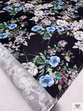Floral Printed Silk-Cotton Mikado - Periwinkle / Blue / Greens / Black / White