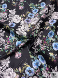 Floral Printed Silk-Cotton Mikado - Periwinkle / Blue / Greens / Black / White