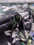 Floral Printed Silk-Cotton Mikado - Periwinkle / Blue / Greens / Black / White
