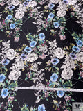 Floral Printed Silk-Cotton Mikado - Periwinkle / Blue / Greens / Black / White