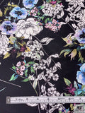 Floral Printed Silk-Cotton Mikado - Periwinkle / Blue / Greens / Black / White