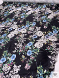 Floral Printed Silk-Cotton Mikado - Periwinkle / Blue / Greens / Black / White