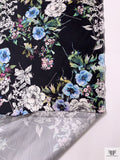 Floral Printed Silk-Cotton Mikado - Periwinkle / Blue / Greens / Black / White