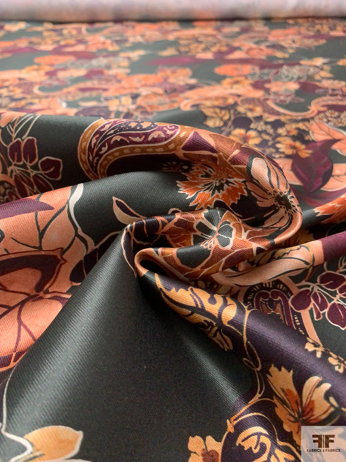 floral silk fabric for dresses PURE MULBERRY SILK fabric by the yard - Blue silk with orange floral pattern fabric - Handmade fabric Dress making Silk for sewing
