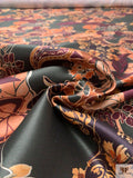 Exotic Paisley Floral Printed Silk-Cotton Mikado - Deep Hunter Green / Smoky Peach / Wine Purple