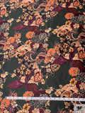 Exotic Paisley Floral Printed Silk-Cotton Mikado - Deep Hunter Green / Smoky Peach / Wine Purple