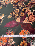 Exotic Paisley Floral Printed Silk-Cotton Mikado - Deep Hunter Green / Smoky Peach / Wine Purple